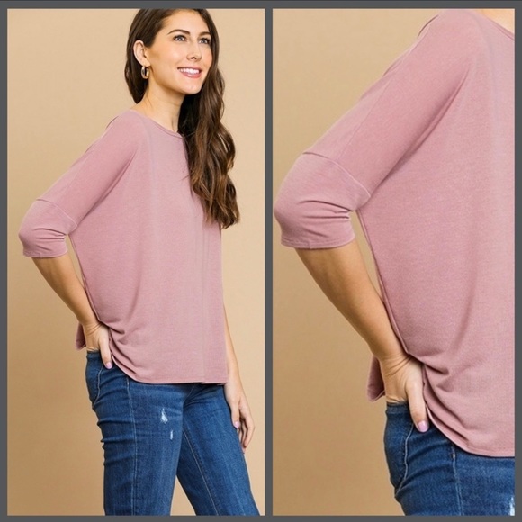 BNWT Umgee 3/4 Sleeve Top w/Tulip back & Drop Shoulders - Picture 4 of 11